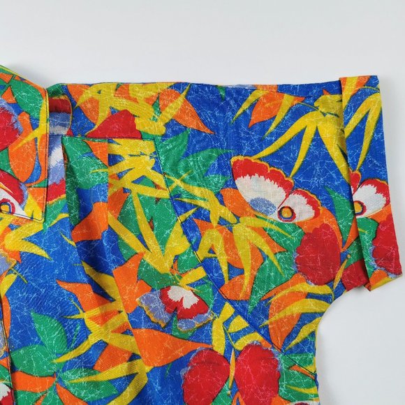 Tropical Print 80s Button Front Blouse - Picture 5 of 10